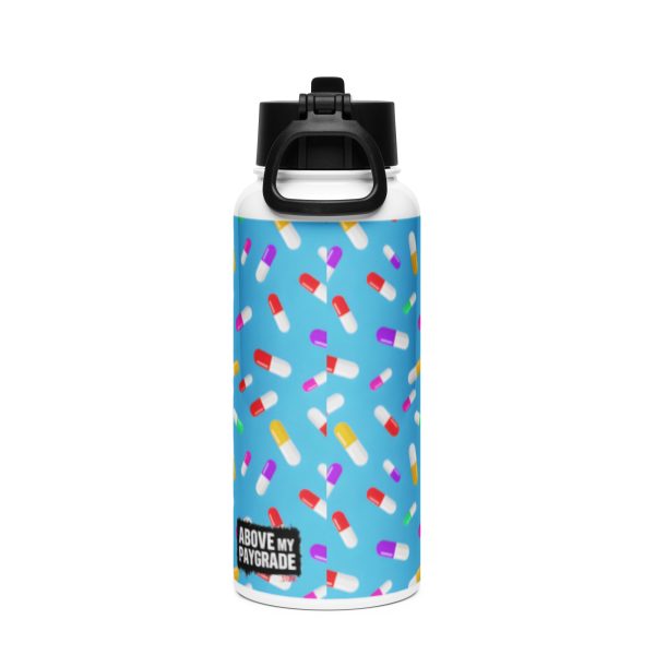 Low Pay, High Anxiety - Stainless steel water bottle with a straw lid