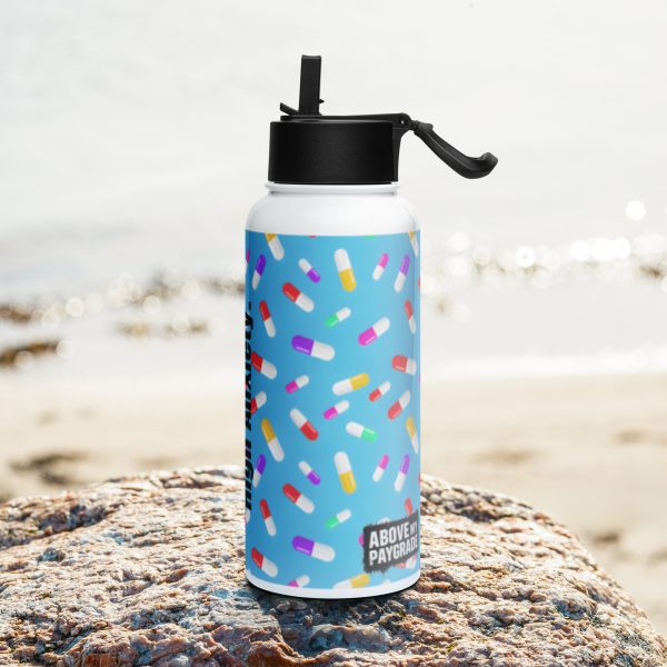 Low Pay, High Anxiety - Stainless steel water bottle with a straw lid