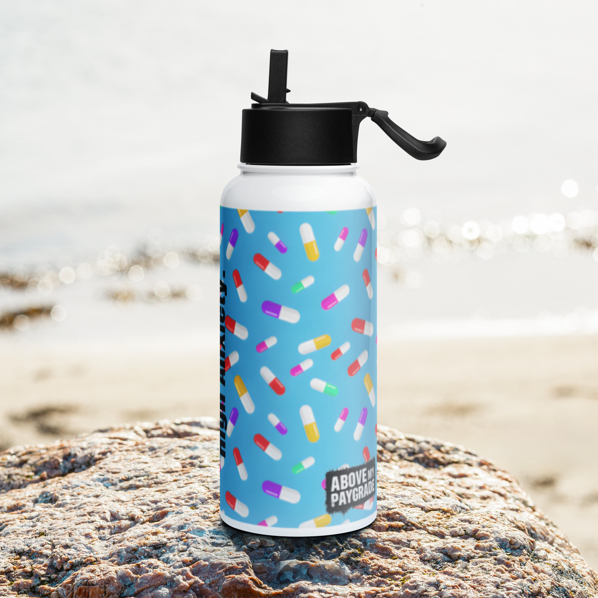 Low Pay, High Anxiety - Stainless steel water bottle with a straw lid - Image 7
